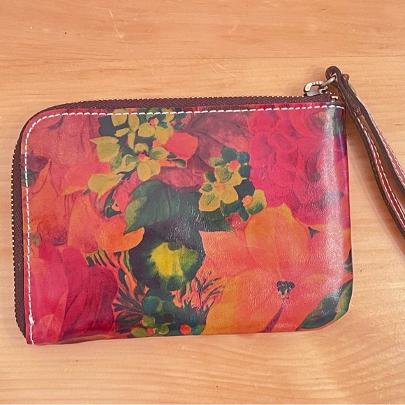 Patricia Nash Reala Wristlet Wallet Leather Floral Zip Card Holder Strap Brown - Picture 4 of 8